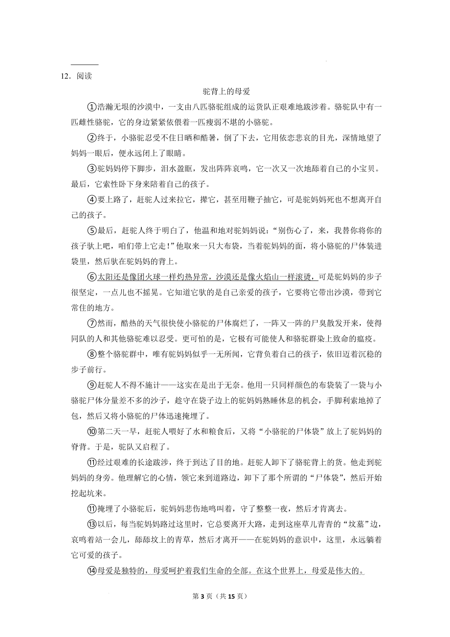 广东省广州地区2022-2023学年六年级上学期期末语文试卷（含答案）_第3页