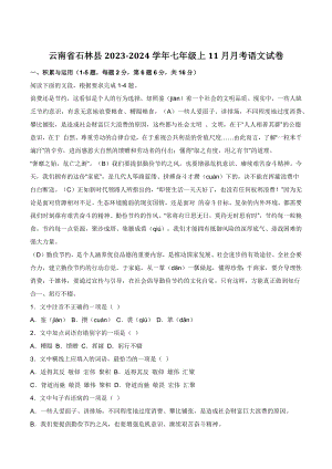 云南省石林县2023-2024学年七年级上11月月考语文试卷（含答案）