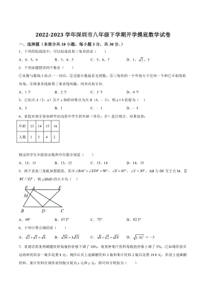 2022-2023学年广东省深圳市八年级下学期开学考数学试卷（含答案解析）