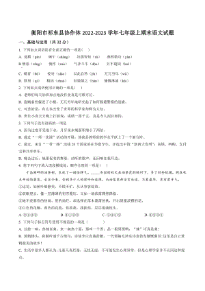 湖南省衡阳市祁东县协作体2022-2023学年七年级上期末语文试卷（含答案解析）