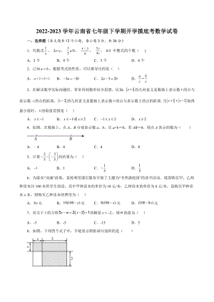 2022-2023学年云南省七年级下学期开学摸底考数学试卷（含答案解析）