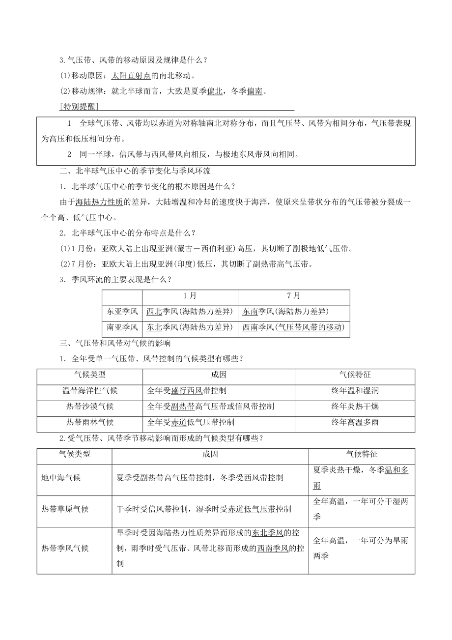 2023年江苏省高考地理一轮复习第2单元第5讲气压带和风带 学案（含答案）_第2页