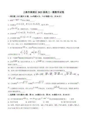 上海市黄浦区2023届高三一模数学试卷（含答案解析）