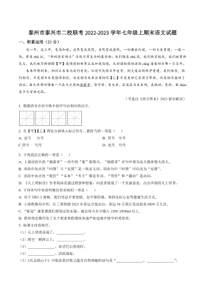 江苏省泰州市泰兴市二校联考2022-2023学年七年级上期末语文试卷（含答案解析）