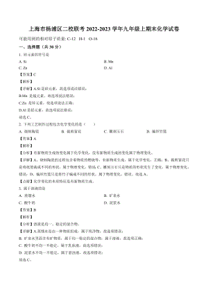 上海市杨浦区二校联考2022-2023学年九年级上期末化学试卷（含答案解析）