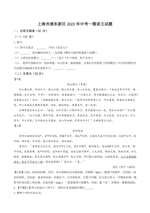 上海市浦东新区2023年中考一模语文试卷（含答案解析）