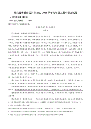 湖北省孝感市汉川市2022-2023学年七年级上期中语文试卷（含答案解析）