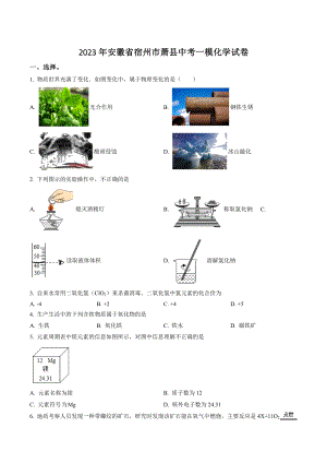 2023年安徽省宿州市萧县一模化学试卷（含答案解析）