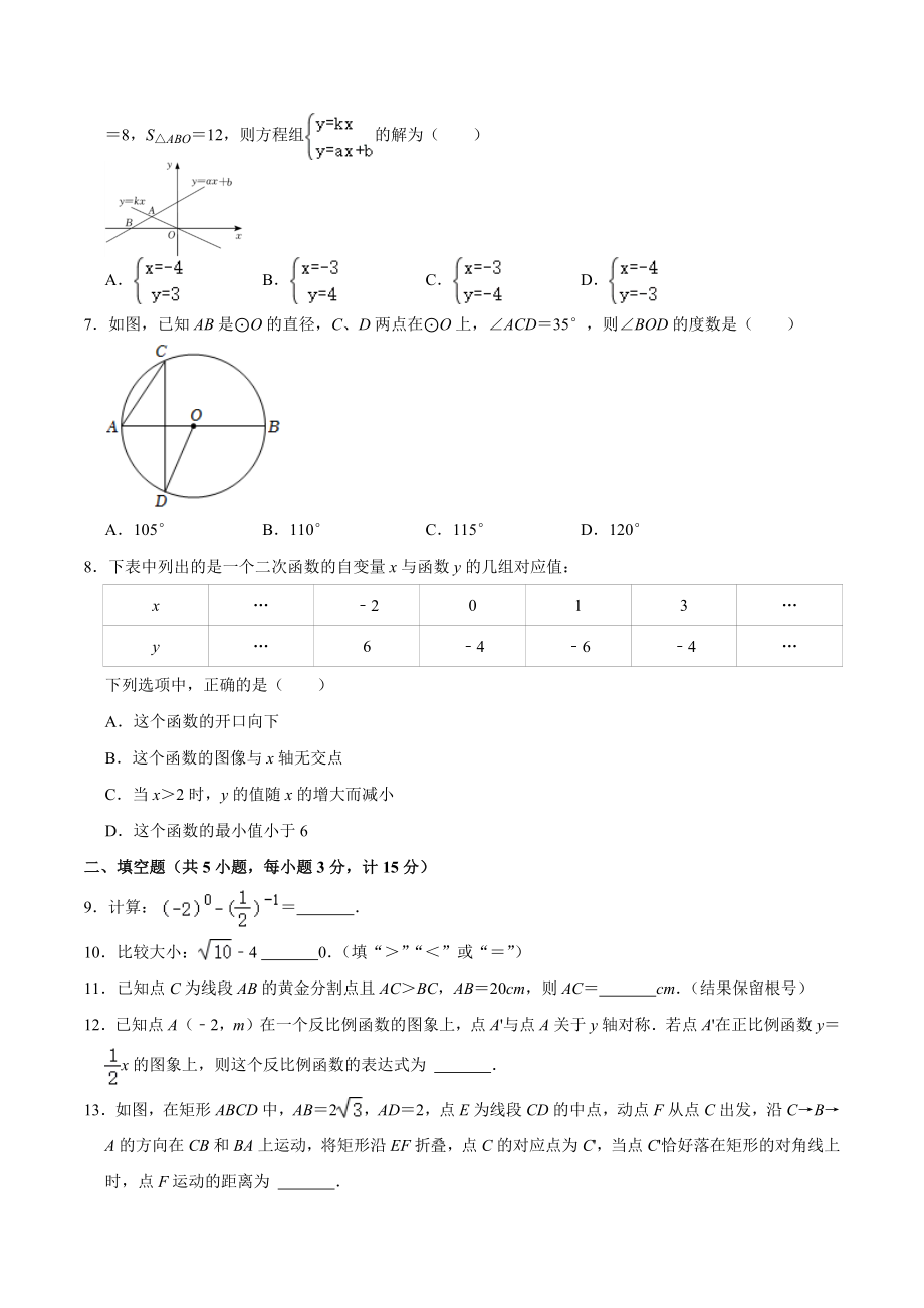 2023年陕西省咸阳市中考数学一模试卷（含答案解析）_第2页
