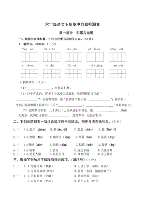 江苏省南京名小2022年六年级下期中语文自我检测试卷（含答案）