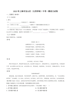 2023年上海市宝山区（五四学制）中考一模语文试卷（含答案解析）