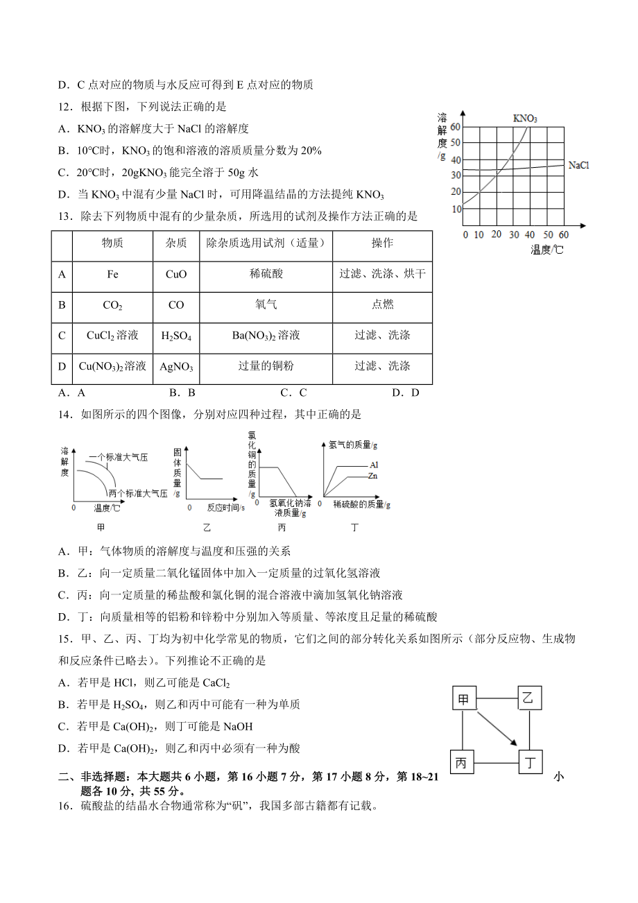 2023年广东省中考第二次模拟化学试卷（含答案）_第3页