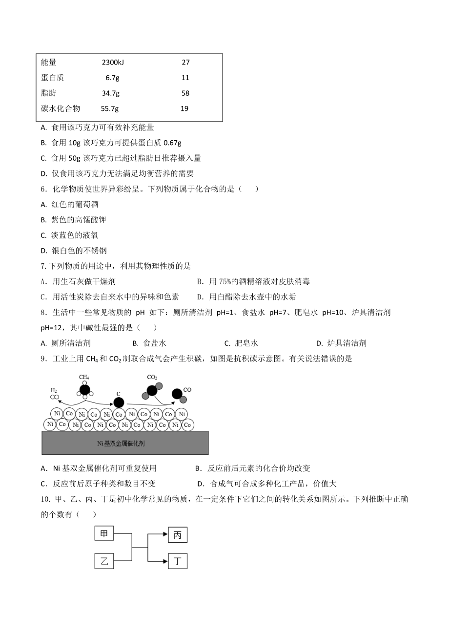 2023年四川省成都市中考第二次模拟化学试卷（含答案）_第2页