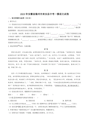 2023年安徽省滁州市来安县中考一模语文试卷（含答案解析）