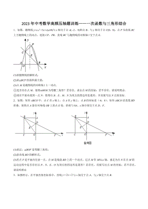 2023年中考数学压轴题训练：一次函数与三角形综合（含答案解析）