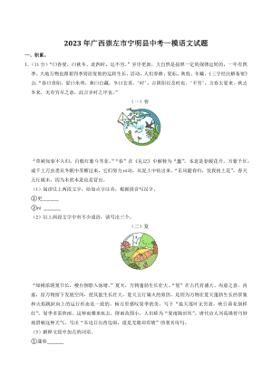 2023年广西壮族自治区崇左市宁明县中考一模语文试卷（含答案）