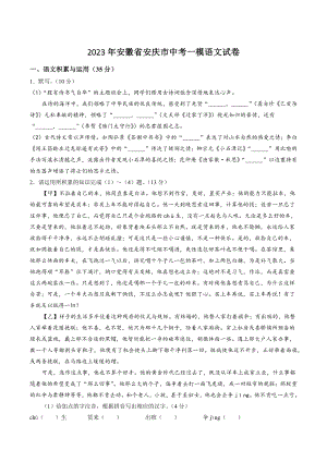 2023年安徽省安庆市中考一模语文试卷（含答案）