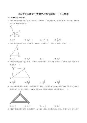 2023年安徽省中考数学冲刺专题训练7：三角形（含答案解析）