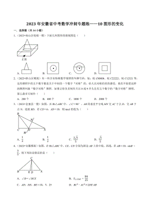 2023年安徽省中考数学冲刺专题训练10：图形的变化（含答案解析）