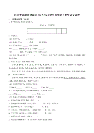 江苏省盐城市建湖县2022-2023学年七年级下期中语文试卷（含答案解析）