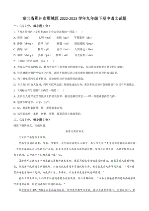 湖北省鄂州市鄂城区2022-2023学年九年级下期中语文试卷（含答案解析）