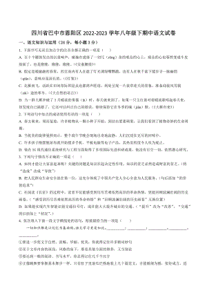 四川省巴中市恩阳区2022-2023学年八年级下期中语文试卷（含答案解析）