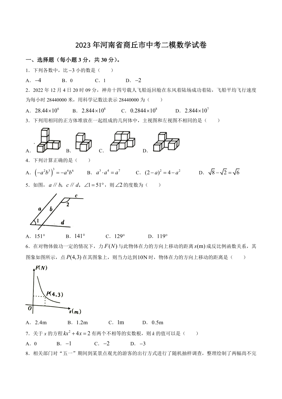 2023年河南省商丘市中考二模数学试卷（含答案）_第1页