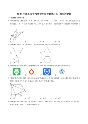 2023年江苏省中考数学冲刺专题训练13：图形的旋转（含答案解析）