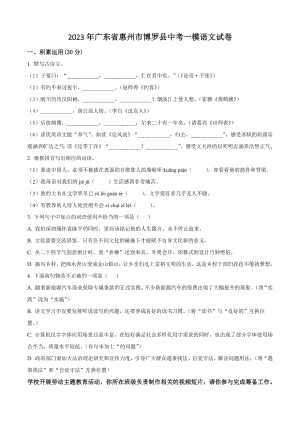 2023年广东省惠州市博罗县中考一模语文试卷（含答案解析）
