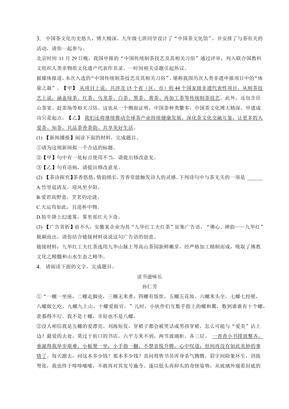 2023年安徽省滁州市明光市中考一模语文试卷（含答案）_第2页