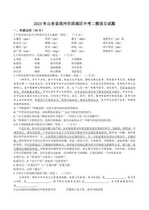 2023年山东省滨州市滨城区中考二模语文试卷（含答案）
