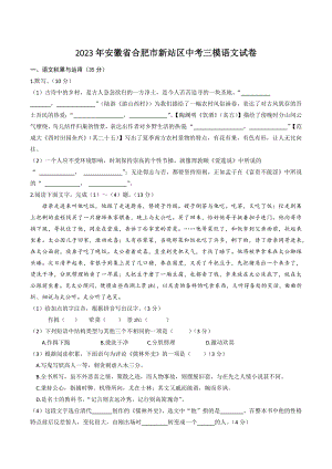 2023年安徽省合肥市新站区中考三模语文试卷（含答案）