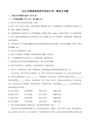 2023年湖南省株洲市攸县中考一模语文试卷（含答案解析）