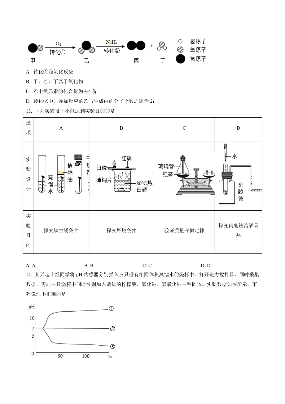 2023年江苏省南京市联合体中考一模化学试卷（含答案解析）_第3页
