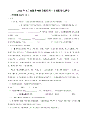 2023年4月安徽省亳州市校联考中考模拟语文试卷（含答案解析）