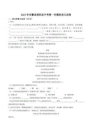 2023年安徽省涡阳县中考第一次模拟语文试卷（含答案解析）