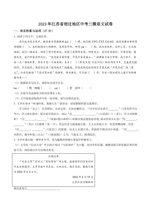 2023年江苏省宿迁地区中考三模语文试卷（含答案解析）
