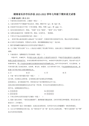 湖南省长沙市长沙县2022年七年级下期末语文试卷（含答案解析）