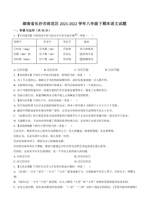 湖南省长沙市雨花区2022年八年级下期末语文试卷（含答案解析）
