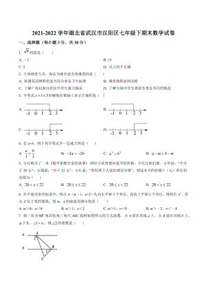 湖北省武汉市汉阳区2022年七年级下期末数学试卷（含答案解析）