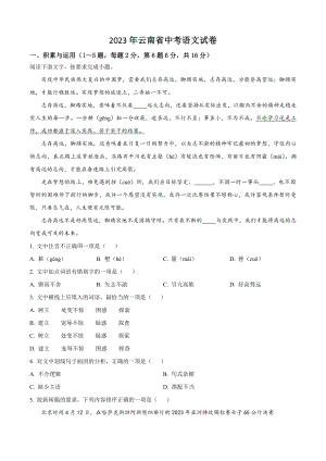 2023年云南省中考语文试卷（含答案解析）