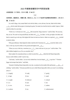 2023年湖南省衡阳中考英语试卷（含答案解析）