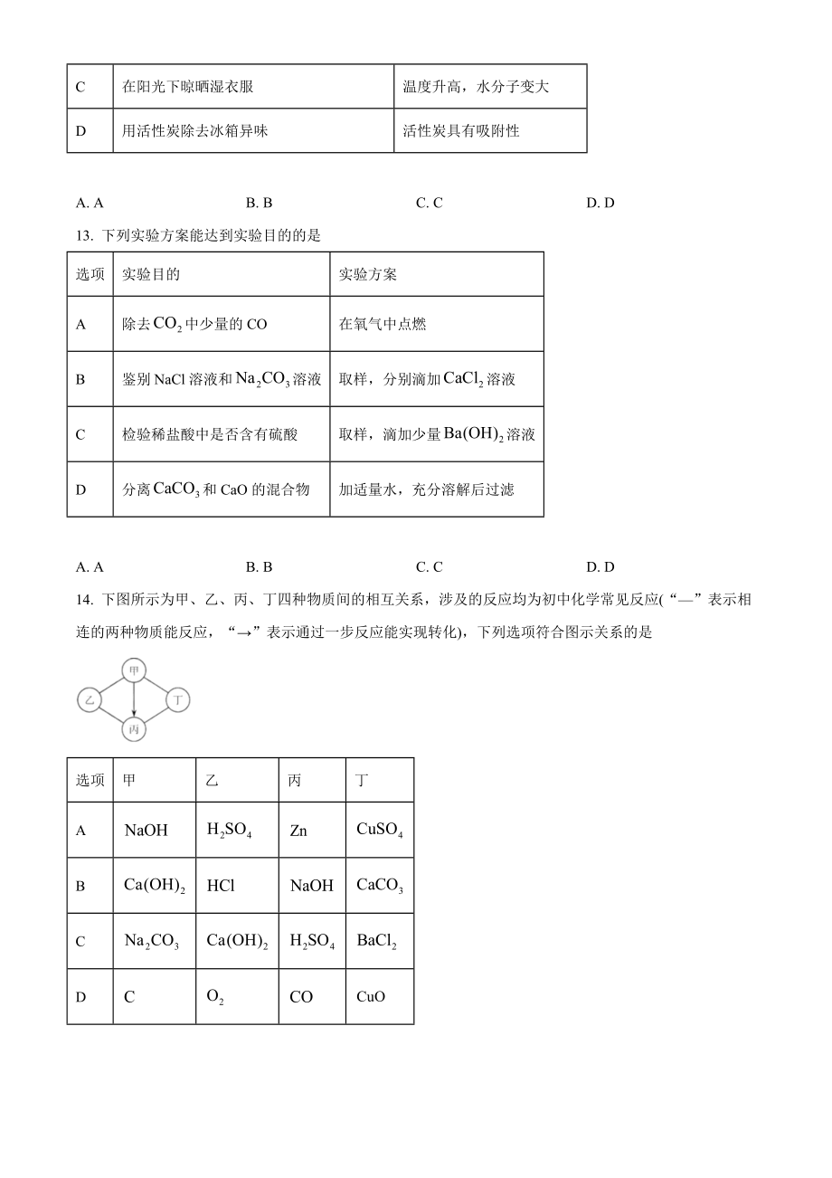 2023年天津市中考化学试卷（含答案解析）_第3页