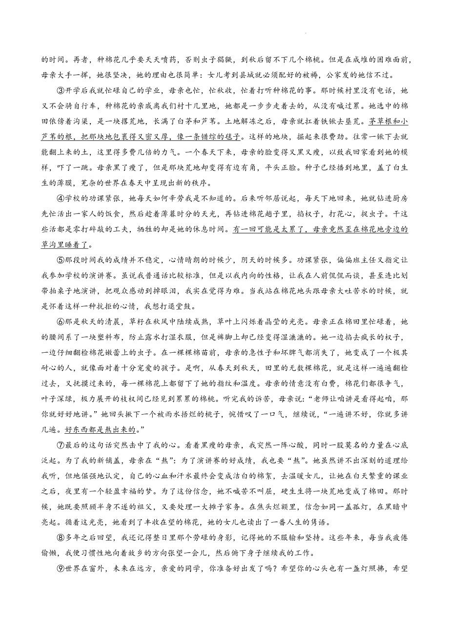 2023年安徽省五河县中考第三次模拟考试语文试卷（含答案）_第3页