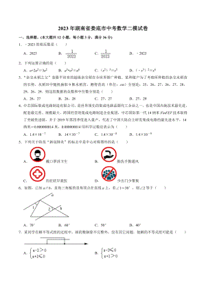 2023年湖南省娄底市中考数学二模试卷（含答案解析）
