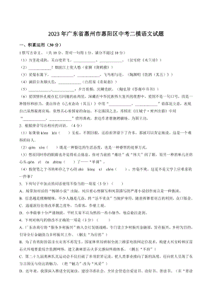 2023年广东省惠州市惠阳区中考二模语文试卷（含答案）