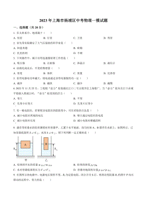 2023年上海市杨浦区中考物理一模试卷（含答案解析）