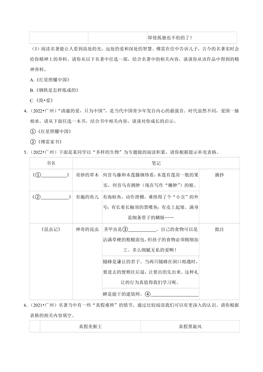 三年（2021年-2023年）广东省中考语文真题分类汇编：名著阅读（含答案解析）_第2页