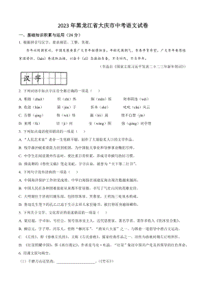 2023年黑龙江省大庆市中考语文试卷（含答案解析）
