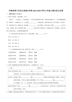河南省周口市沈丘县部分学校2023-2024学年九年级上期末语文试卷（含答案）